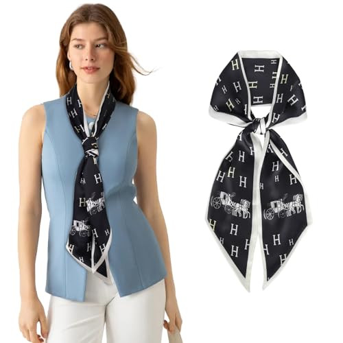 Aurolran 59" Mulberry Silk Like Head Scarf Women's Fashion Square Neck Satin Scarfs for Bag Hair Scarves Gift 59" * 5.9” | Amazon (US)