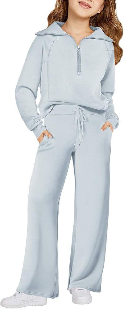 Haloumoning Girls Sweatsuit 2 Piece Zip Long Sleeve Sweat Outfits | Amazon (US)