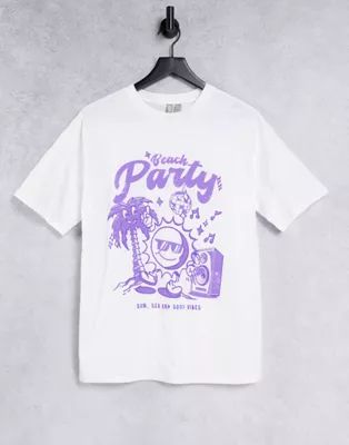 ASOS DESIGN oversized t-shirt with party beach graphic in white | ASOS (Global)