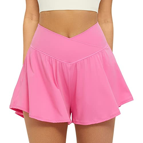 FireSwan Crossover Athletic Shorts for Women 2 in 1 Flowy Running Shorts with Pockets Spandex But... | Amazon (US)