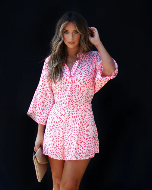 Myrah Printed Romper - Red/Pink | VICI
