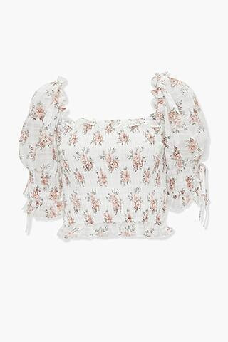 Forever 21 Smocked Floral Print Crop Top , Ivory/multi | Forever 21 (US)