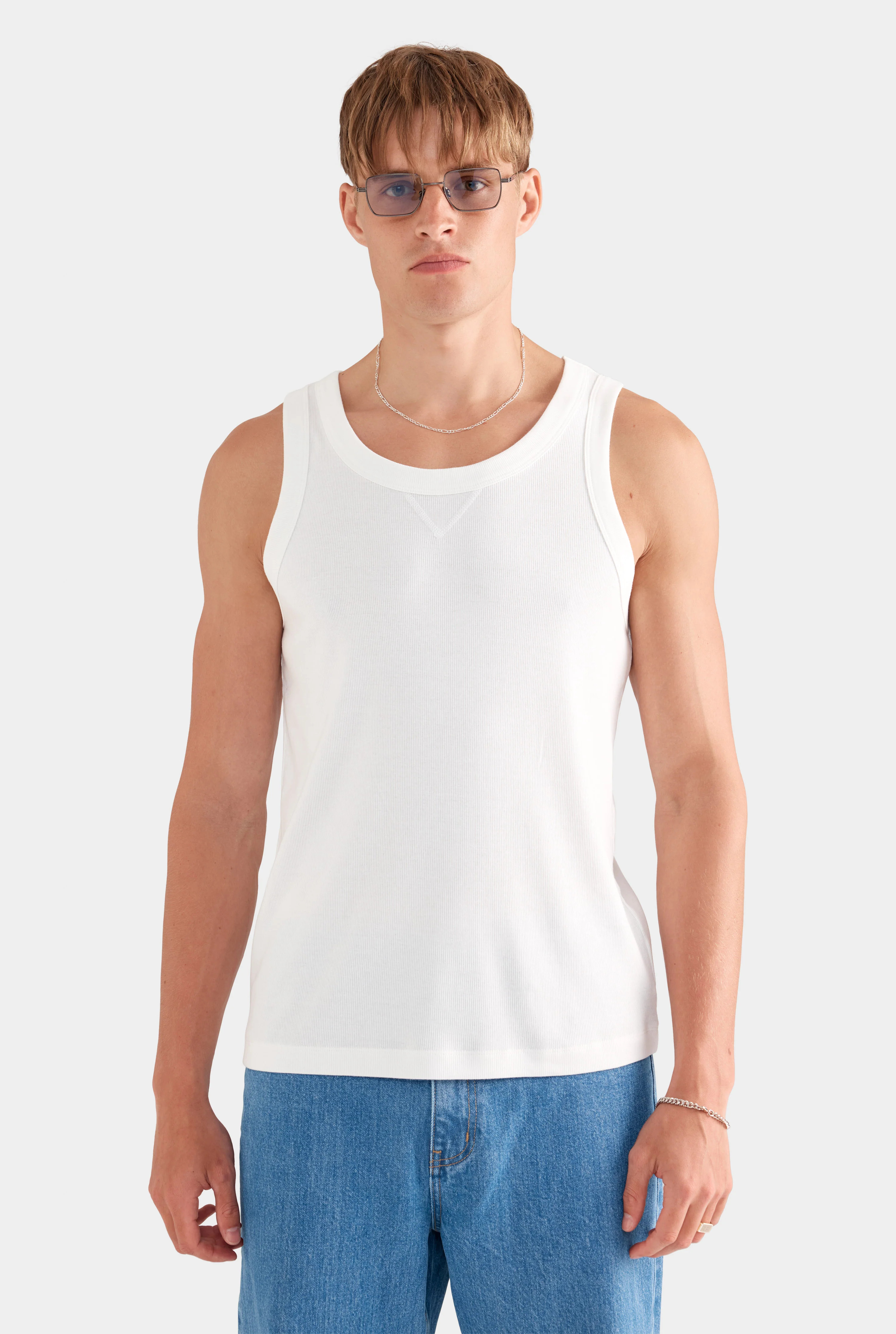 Mens Jersey Rib Tank in Off White (mens) | Venroy | Venroy AU