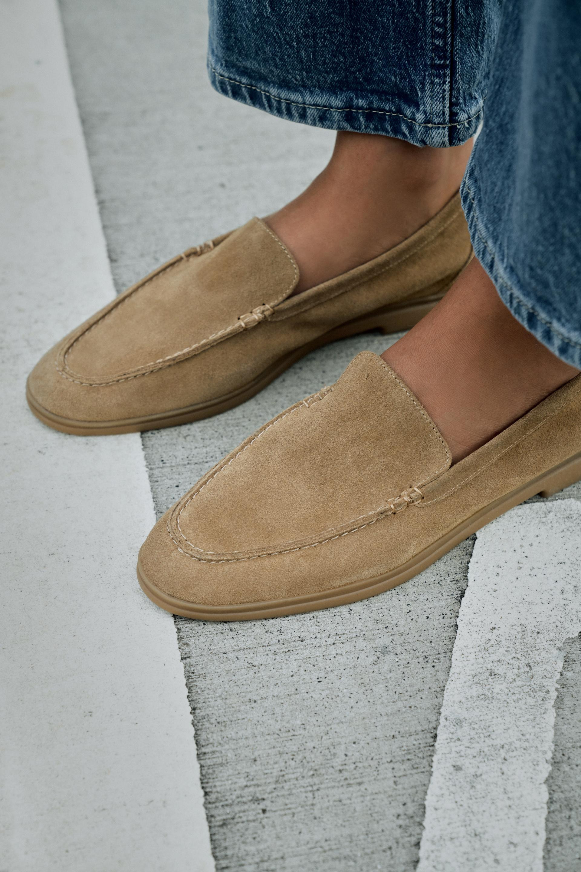 Zara - Split Suede Flat Loafers - Ice - 2 - Woman | Zara UK