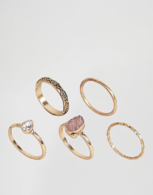 ASOS Pack of 5 Stone Etched Ring Pack | ASOS UK