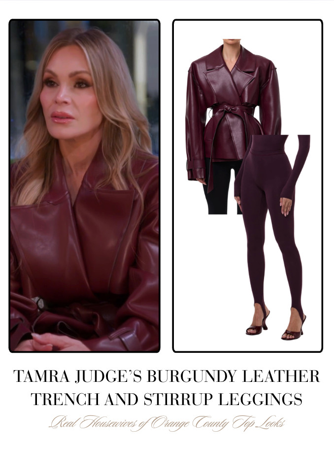 Tamra Judge's Burgundy Cropped Leather Trench and Stirrup Leggings are by Naked Wardrobe // Shop it in Camel or Similar Styles 

 