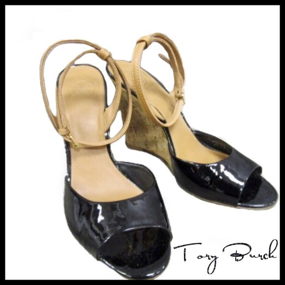 Tory Burch Black Ashton Wedge Sandals Size 8.5 | Poshmark