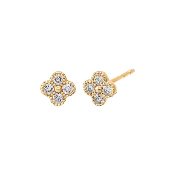 Diamond Four Leaf Clover Bezel Stud Earring 14K | Adina Eden