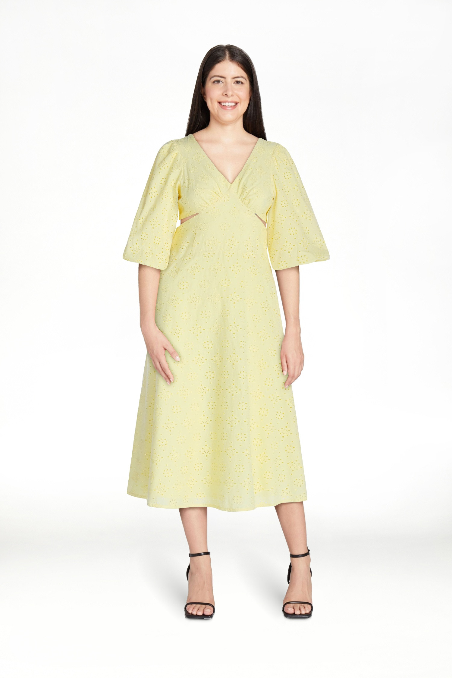 Scoop Women's Eyelet Cutout Cotton Midi Dress, Sizes 0-18 | Walmart (US)