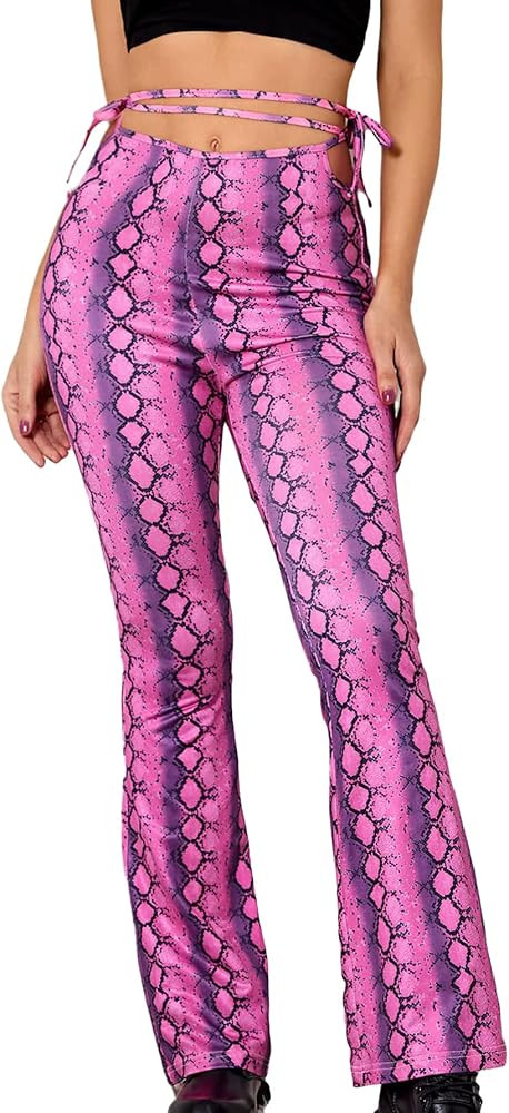 WDIRARA Women's Elastic High Waist Allover Print Floral Bell Bottom Flare Leg Long Pants | Amazon (US)