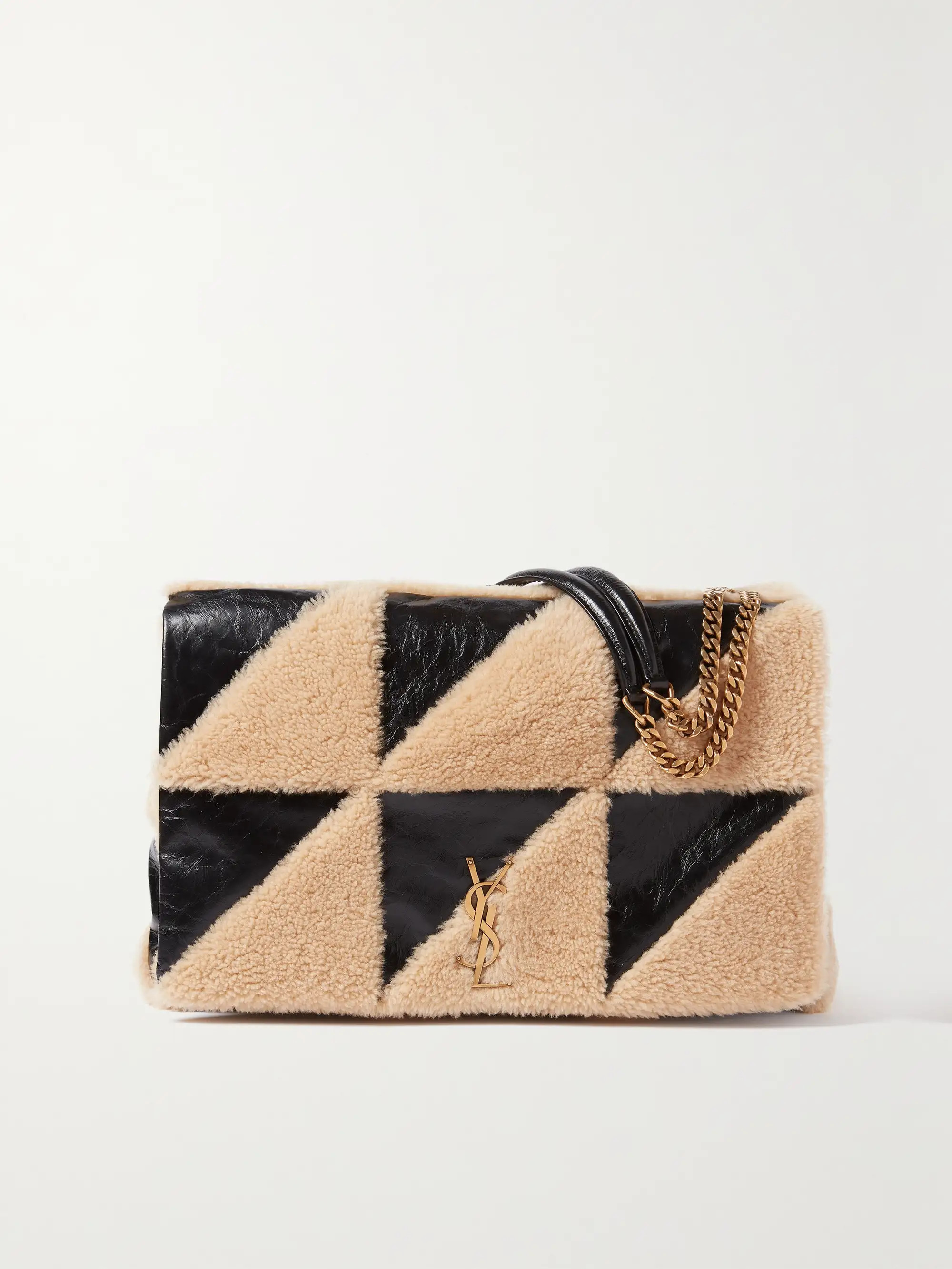 Jamie large patchwork shearling and crinkled-leather shoulder bag | NET-A-PORTER (UK & EU)