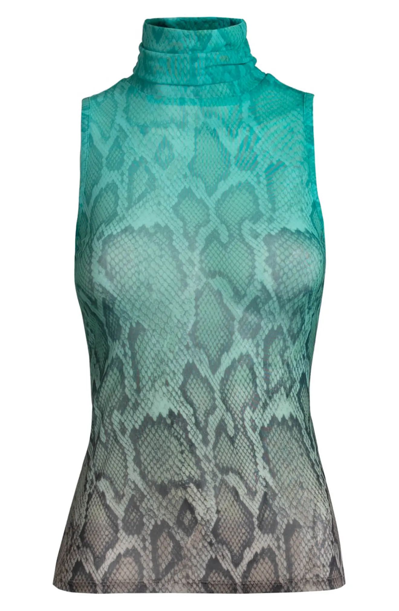 Women's Afrm Holt Sleeveless Turtleneck Mesh Top, Size X-Small - Blue/green | Nordstrom
