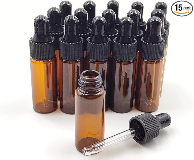 15Packs 5ml Tiny Amber Glass Mini Dropper Bottles for Essential Oils, Cosmetics, and Liquid Small... | Amazon (US)