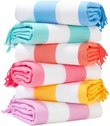Genovega 6 Packs Oversized Stripe Turkish Beach Towel 74"x38" Thin Quick Dry Sand Free Pool Bath ... | Amazon (US)