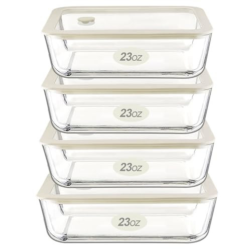 Urban Green Glass Food Container Set with Glass Lid, 4 Pack, Food Storage Containers Set, Airtight, LeakProof, 100% Plastic Free, Meal Prep Containers (White Color) | Amazon (US)