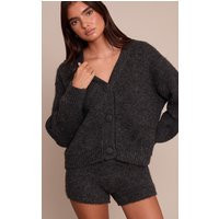 Grey Brushed Button Through Long Sleeve Cardigan Sweater | PrettyLittleThing US