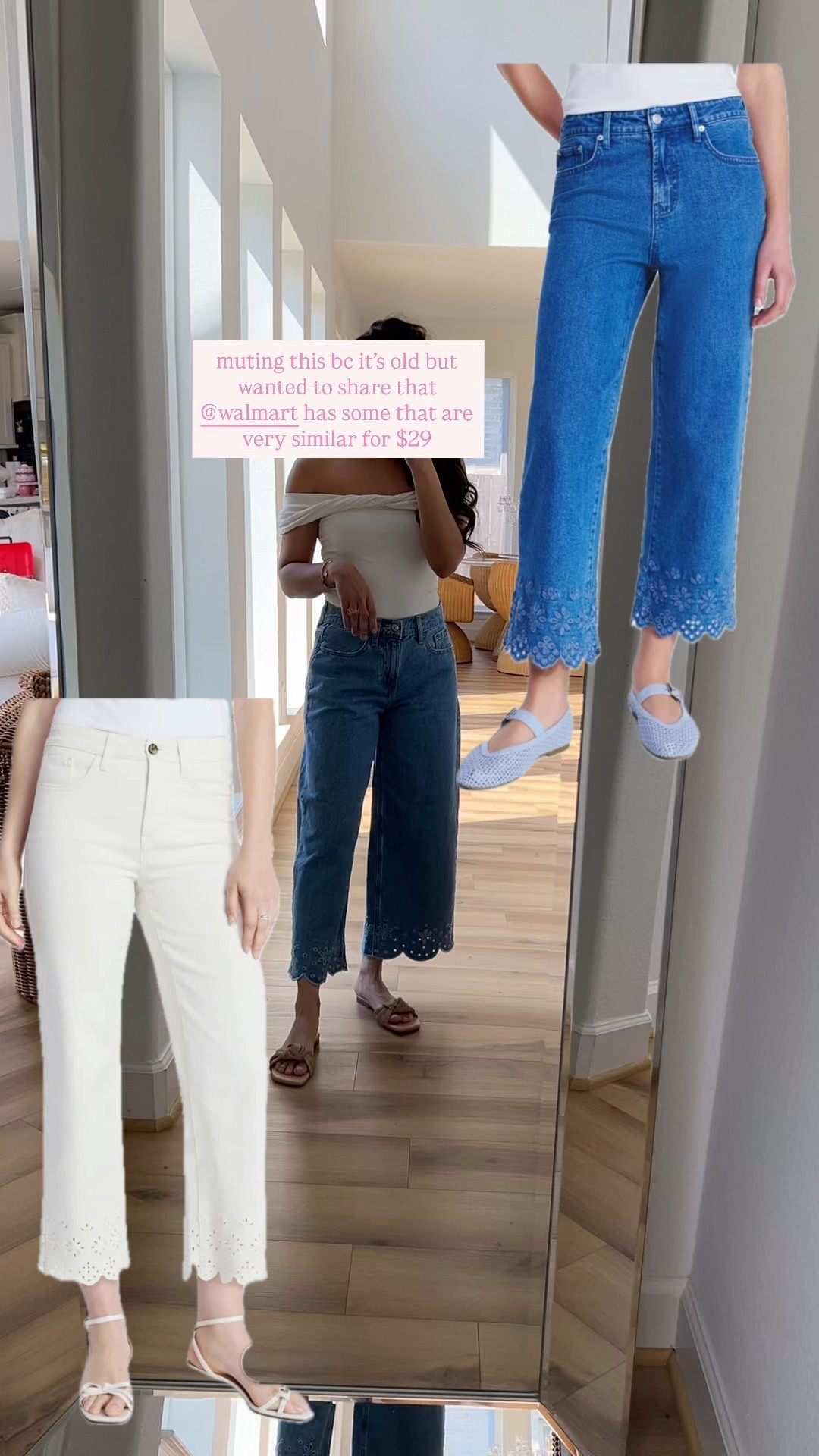 Walmart scallop jeans, walmart eyelet jeans, wide leg jeans

#LTKgrwm #LTKootd