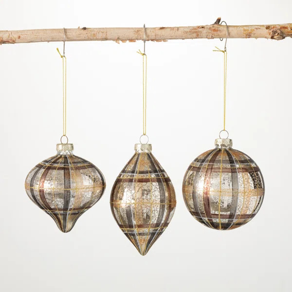 3 Piece Plaid Finial Ornament Set | Wayfair North America