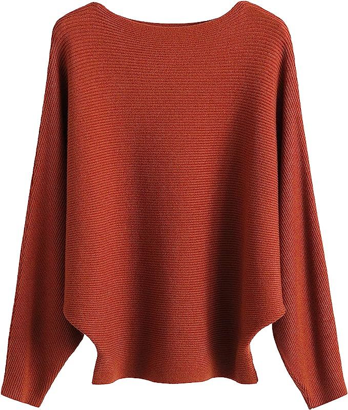 GABERLY Boat Neck Batwing Sleeves Dolman Knitted Sweaters and Pullovers Tops for Women | Amazon (US)