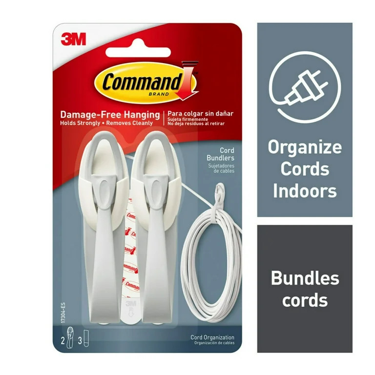 Command Cord Bundlers, Gray, Damage Free Organizing, 2 Cord Bundlers and 3 Command Strips | Walmart (US)