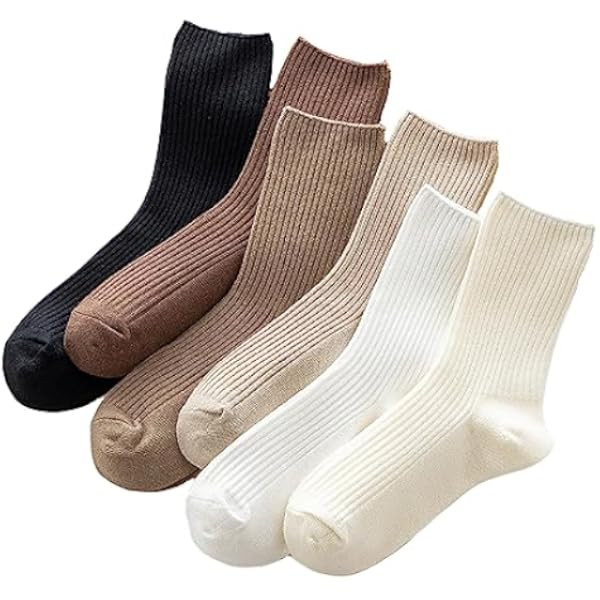 ACCFOD Womens Cute Crew Socks Casual Athletic Aesthetic Socks Neutral Cotton Socks for Women Granola | Amazon (US)