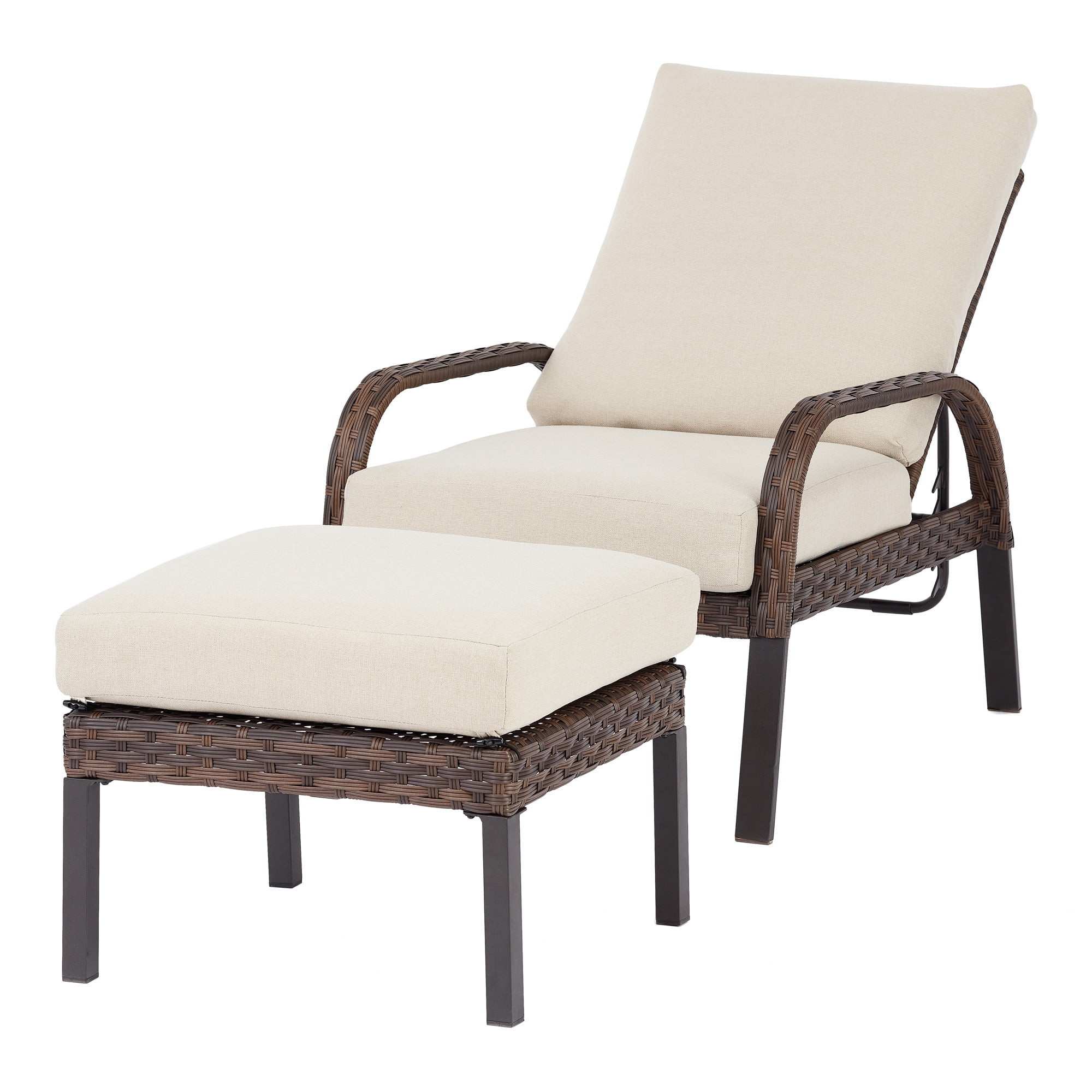 Mainstays Tuscany Ridge Wicker Reclining Chaise Lounge with Ottoman, Beige - Walmart.com | Walmart (US)