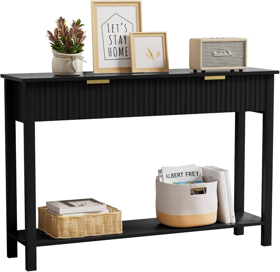 Black Entryway Console Table with 2 Fluted Drawers and Gold Handles, 47.2" Modern Sofa Table with... | Amazon (US)