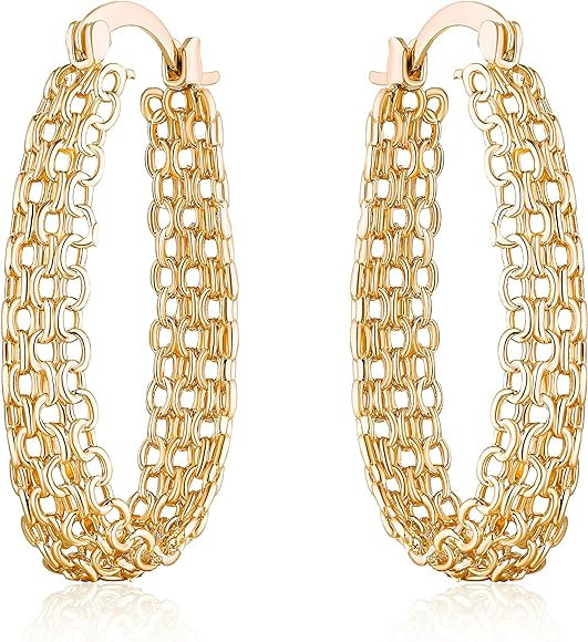 Gold Filigree Earrings for Women | Barzel 18K Gold Plated Link Mesh Braided Filigree Hoop Earring... | Amazon (US)