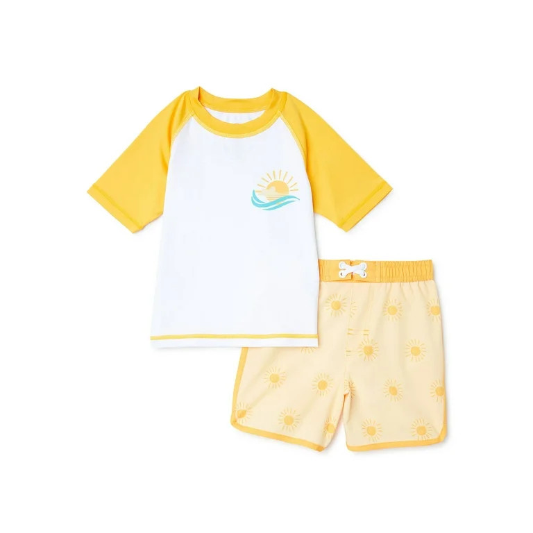 Wonder Nation Toddler Boy Short Sleeve Rashguard Swim Set, Sizes 12M-5T | Walmart (US)