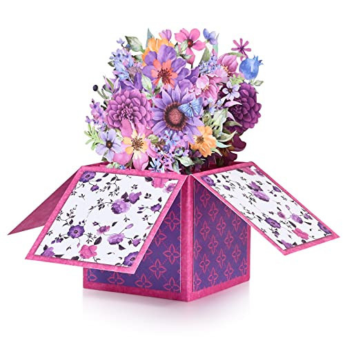 POPGIFTU Mother's Day Pop Up Card, Purple Flower Bouquet Birthday Card for Mom, Mother, Grandma, Women, Wife, Daughter, with Notecard & Envelope | Amazon (US)