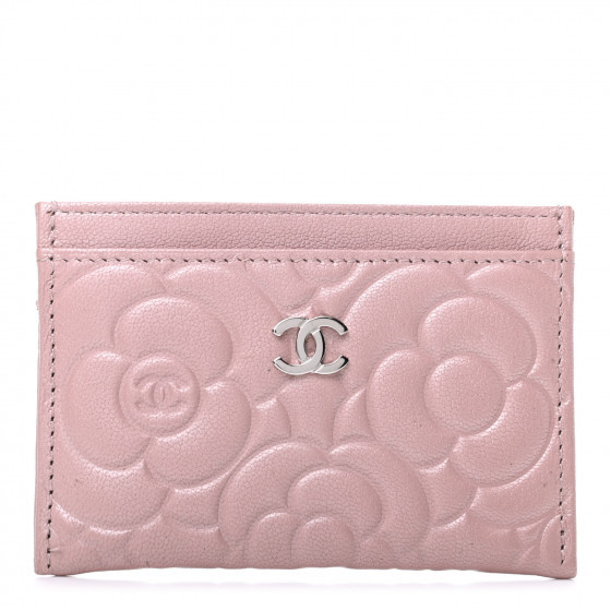 Goatskin Camellia Embossed Card Holder Light Pink | Fashionphile