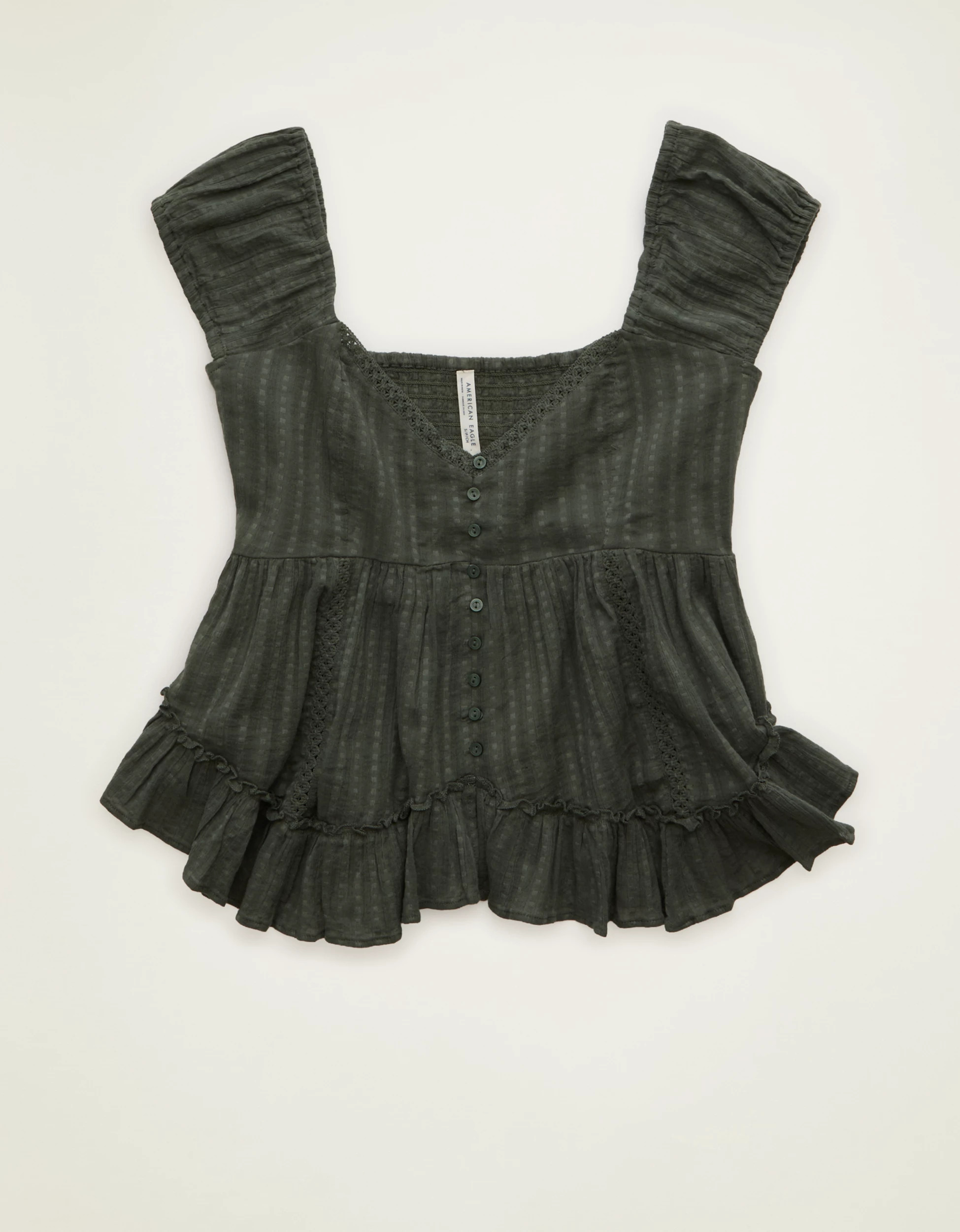 AE Lace Trim Babydoll Blouse | American Eagle Outfitters (US & CA)