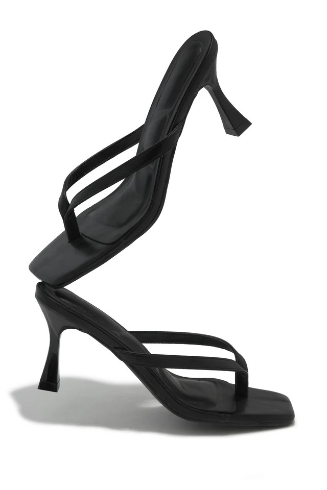 Miss Lola | Angelie Black Mid Heel Mules | MISS LOLA