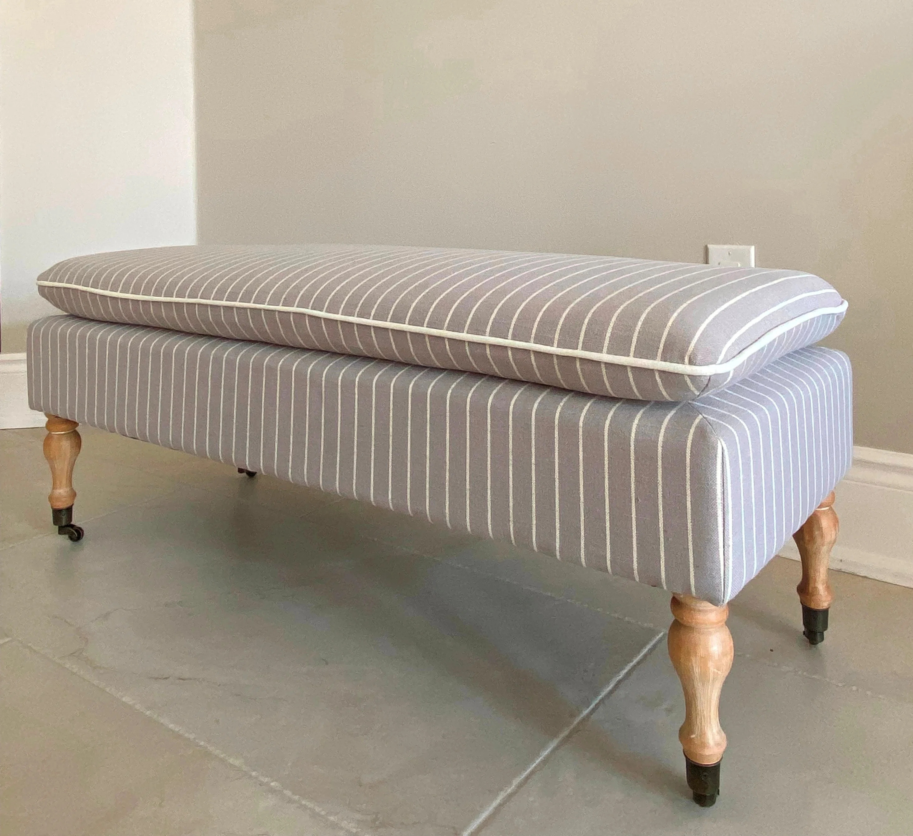 SEAT4U Patzy Bedroom Linen Ticking Fabric Upholstered Pillow Top Wooden Bench | Wayfair North America