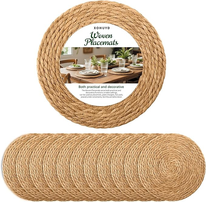 13" Round Woven Placemats Set of 12, Plate Chargers for Dining Table | Amazon (US)