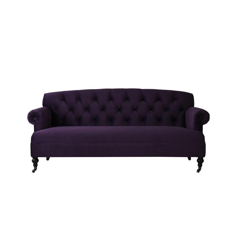Brika Home Tufted Rolled Arm Sofa with Metal Casters in Purple | Homesquare