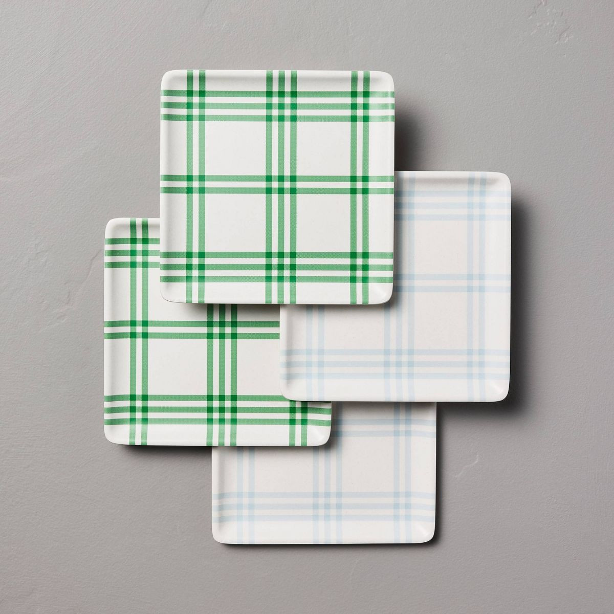 4pk Tri-Stripe Plaid Square Melamine Appetizer Plates Cream/Light Blue/Green - Hearth & Hand™ w... | Target