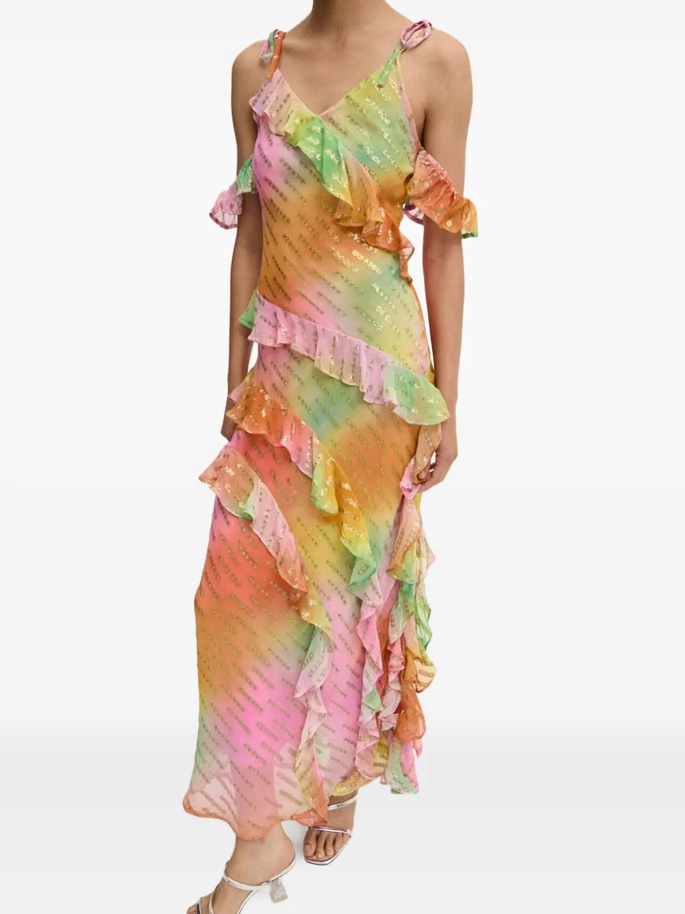 NEVER FULLY DRESSED Faro sequin-embellished ruffled dress - Yellow | Farfetch Global