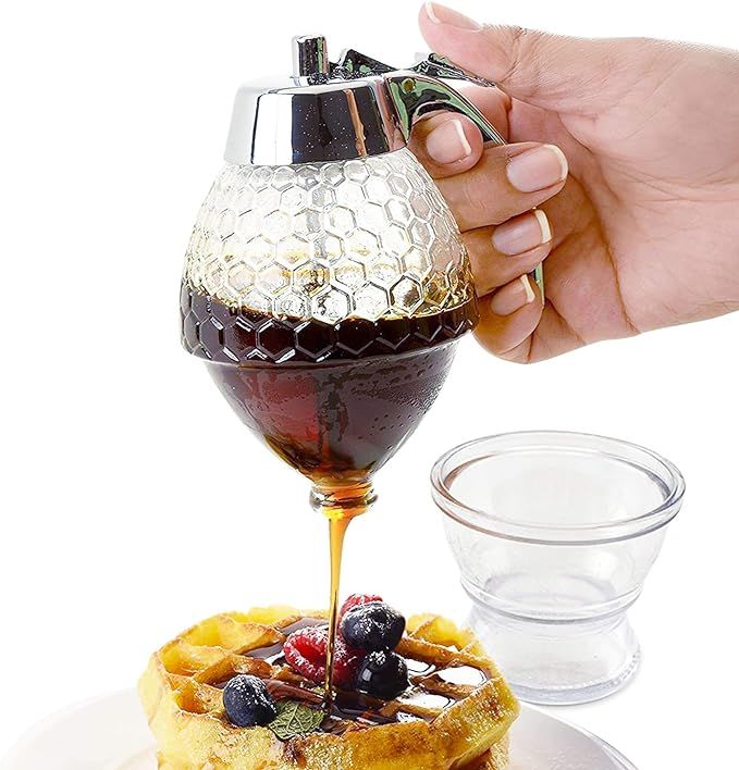 Hunnibi Glass Syrup Dispenser for Pancakes - Honey Dispenser No Drip Glass with Stand, Honey Glas... | Amazon (US)