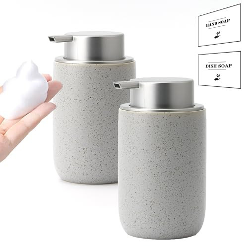 GIRLUFO Foaming Soap Dispenser Set,2 Pcs Foam Soap Dispenser for Bathroom&Kitchen,Bathroom Soap Dispenser Set with Foam Soap Pump,12OZ Grey Soap Dispenser for Hand Wash,Dish Soap(Ceramic) | Amazon (US)