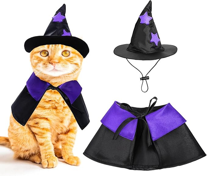 Dxhycc Halloween Pet Costume Cat Wizard Costume Funny Wizard Cat Clothes Cloak and Hat for Small ... | Amazon (US)