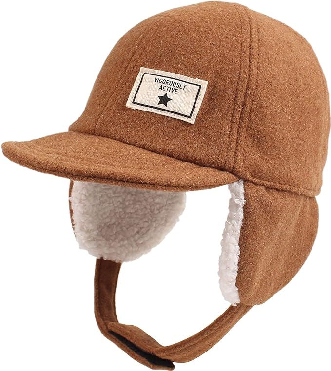 Zsedrut Baby Boy Winter Baseball Cap Toddler Infant Warm Velvet Earflap Hat for Autumn | Amazon (US)
