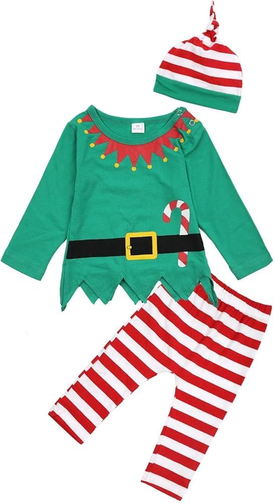 FANCYINN Baby Boy Girl Christmas Elf Outfit My First Xmas Coverall Rompers Christmas Pajamas Body... | Amazon (US)