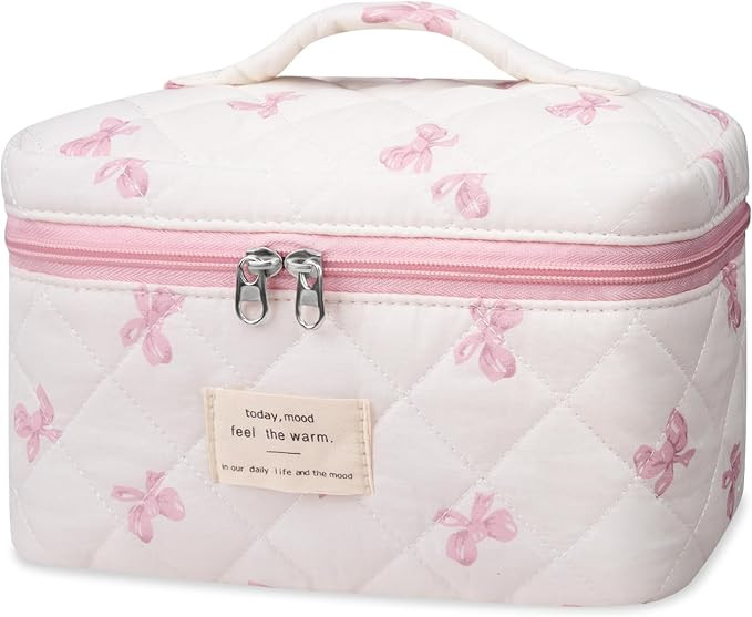 Large Makeup Bag, Cute Cosmetic Bag for Women Girls, Floral Coquette Aesthetic Toiletry Bag, Trav... | Amazon (US)