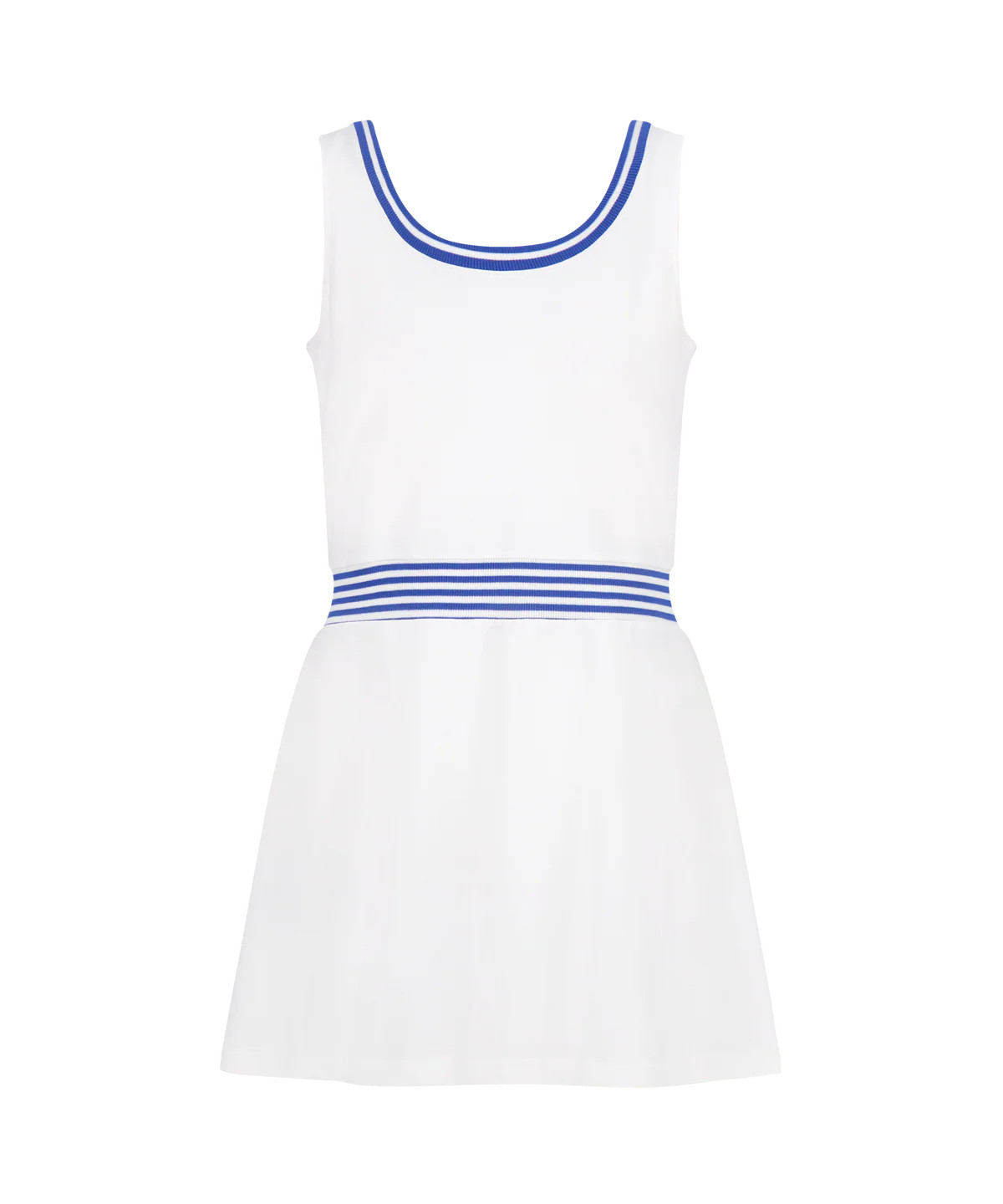 Ashby Dress in Bright White with Cadet Blue Stripe | Over The Moon