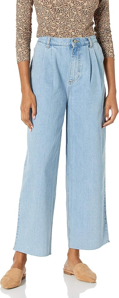 The Drop Women's Clara Pleated Wide Leg Cut Hem Jean | Amazon (US)