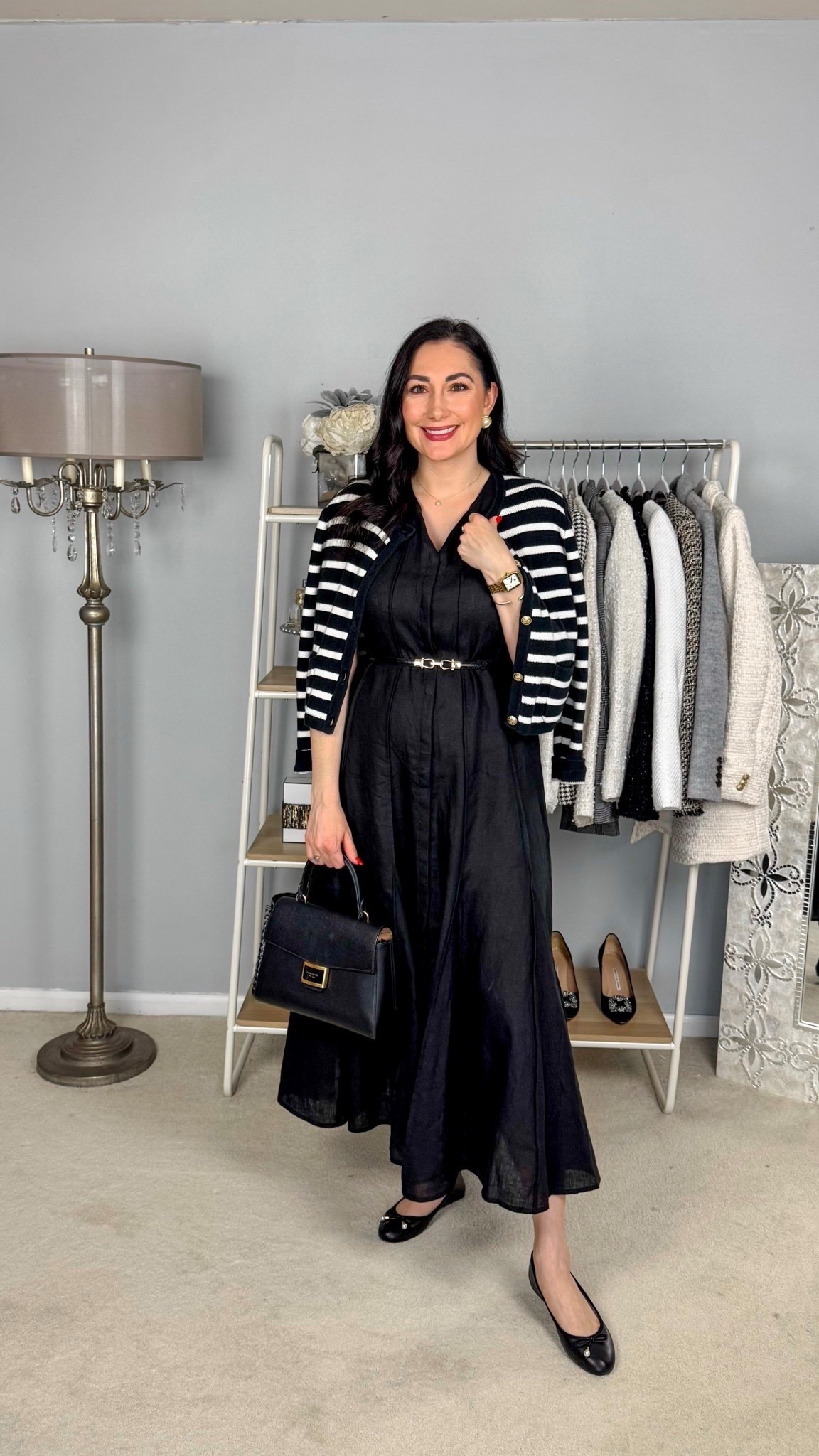Business casual work outfit 🖤

Black and white striped cardigan 
Black linen maxi dress 
Black ballet flats 

@J.Crew 



#LTKWorkwear #LTKSeasonal