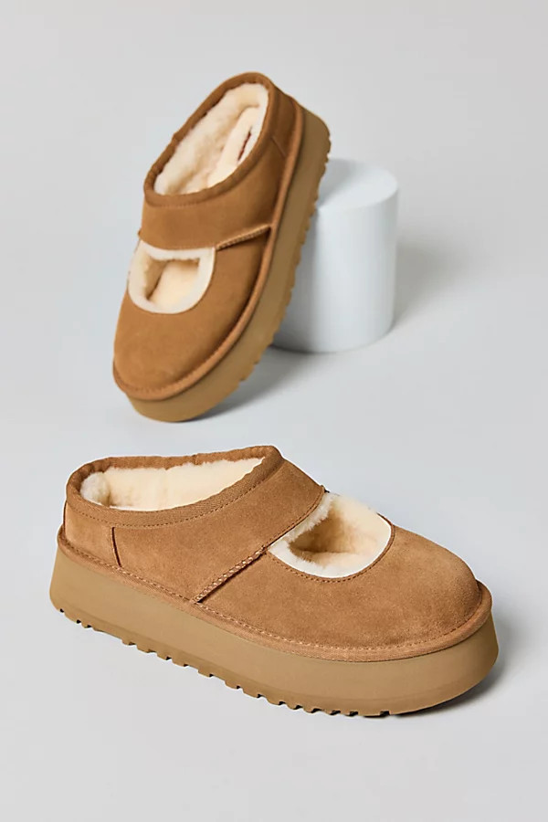 UGG Women's Bea Shearling Platform Mary Jane Shoe in Chestnut, Women's at Urban Outfitters | Urban Outfitters (US and RoW)