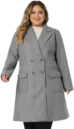 Agnes Orinda Women's Plus Size Long Winter Coats Notch Lapel Double Breasted Pea Trench Coats | Amazon (US)
