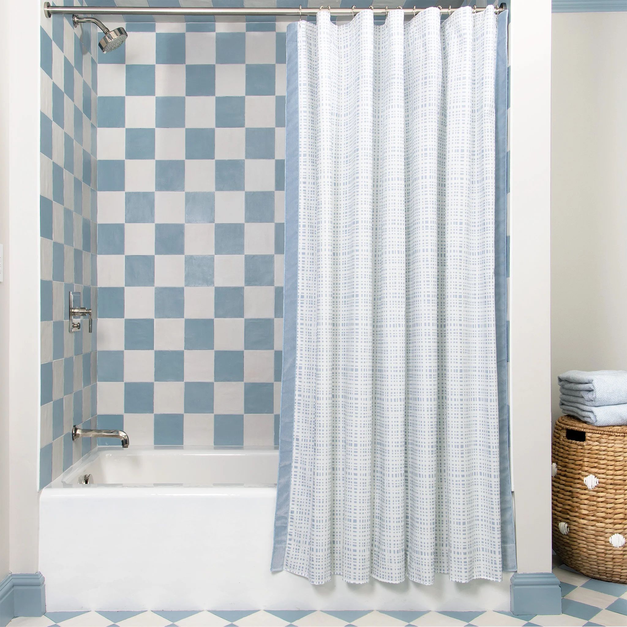 Blue Plaid Custom Shower Curtain | Pepper